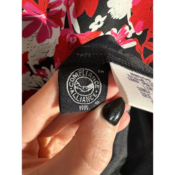 90s Vintage Dress Womens 4 Black Mini Red Floral Laundry Shelli Segal - Picture 6 of 10